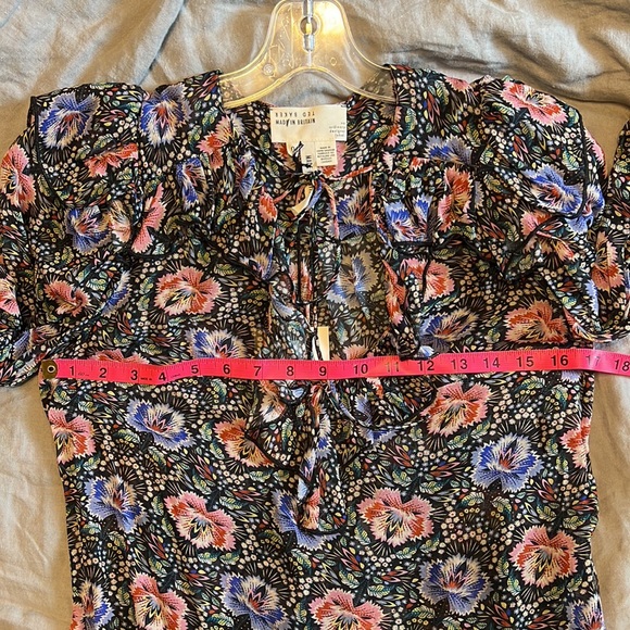 TIFNIE-Ruffled Floral V neck Blouse with 3/4 Sleeve - Picture 7 of 7